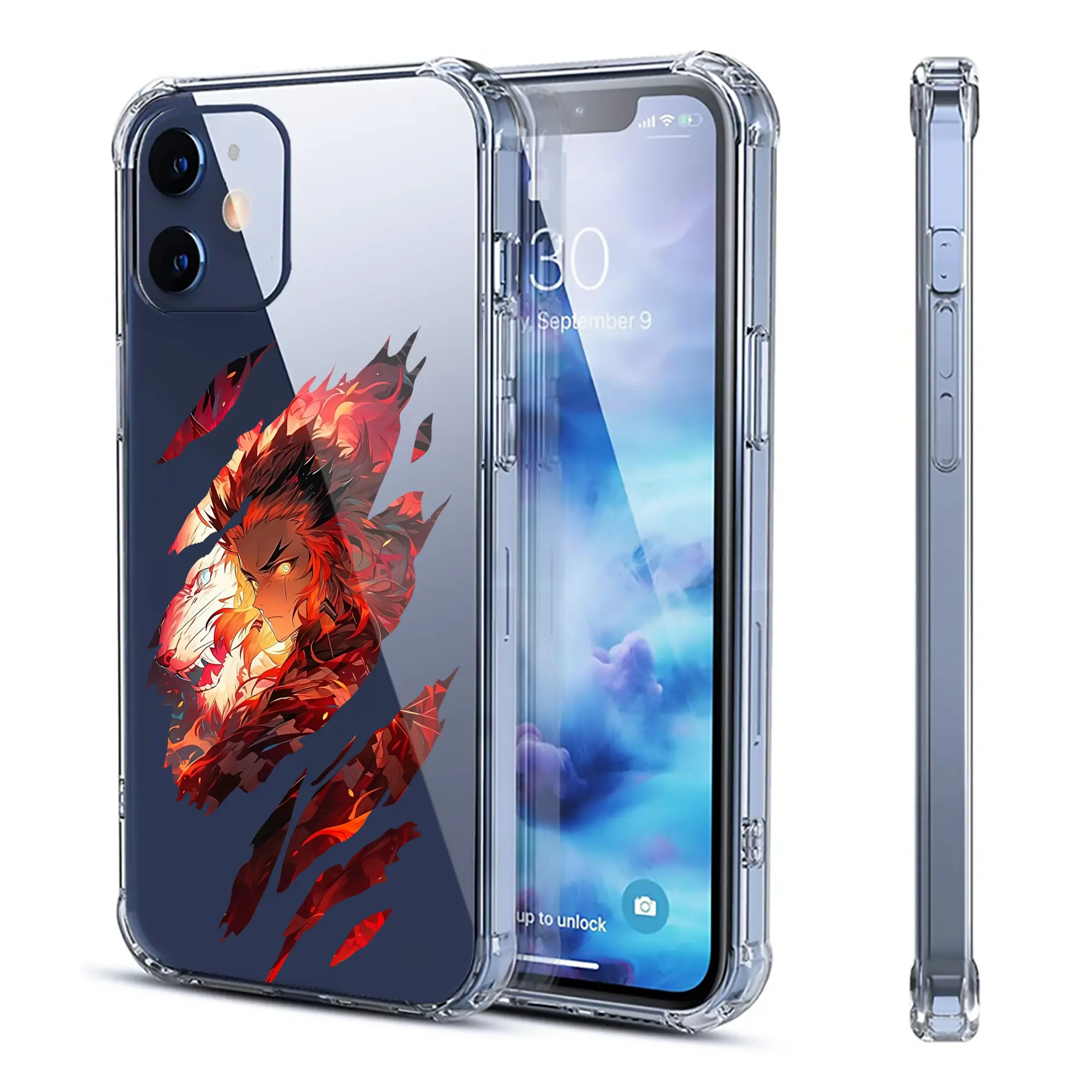 鬼滅の刃 グッズ,煉獄 杏寿郎 - IPhone 12シリーズ対応 ・ 透明スマホケース ・ クリアソフトケース ・ TPU素材 ・ 耐衝撃 ・ 高密着 ・ 防汚 防指紋 ・ 簡単着脱